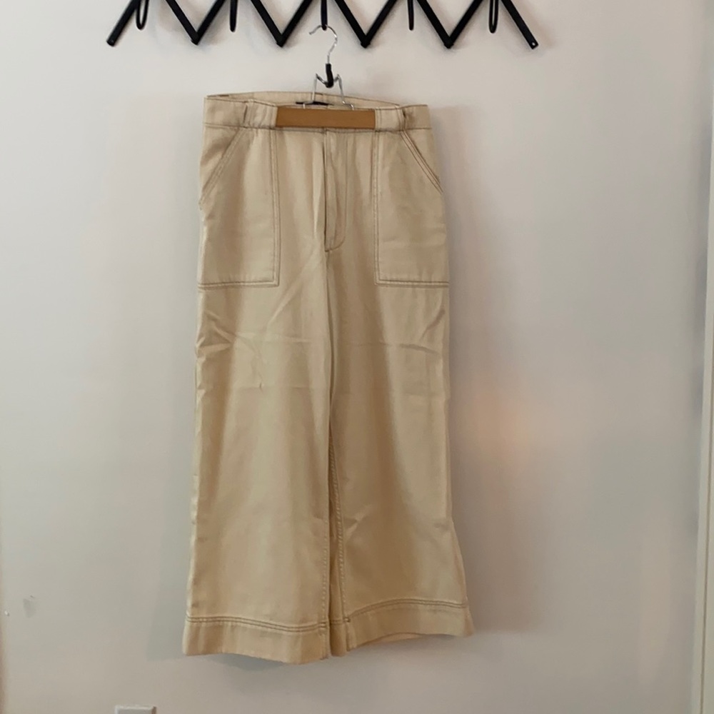 Abercrombie cream twill cropped wide leg pant